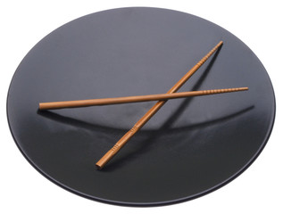 Black Plate with Chop Sticks