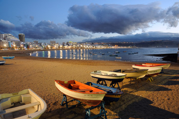Fishing boats on the beach. Las Palmas de Gran Canaria