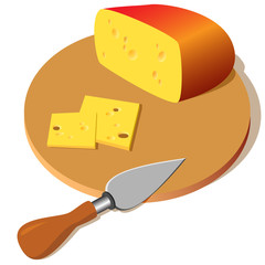cheese on a board with a knife