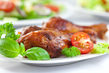 Roast chicken with fresh herbs and vegetables