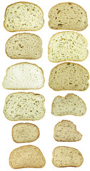 dozen slices of bread isolated on white