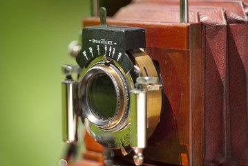 Close up of antique camera lens with very limited DOF