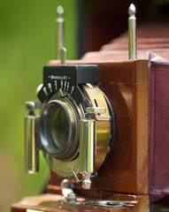 Close up of antique camera lens with very limited DOF