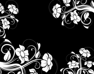 Papier Peint photo Fleurs noir et blanc Cadre floral abstrait