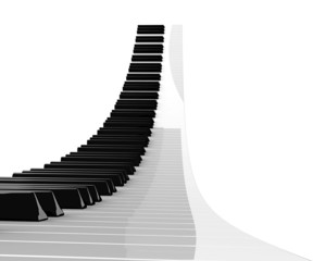 rising piano keyboard isolated on white background