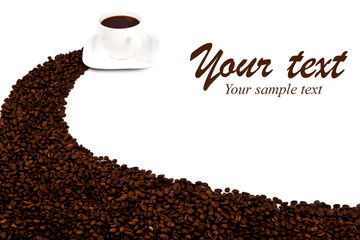 Naklejka premium Coffee cup and grain on white background