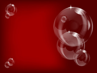 A series of transparent bubbles  on a red  background