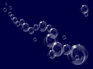 A series of transparent bubble on a blue background