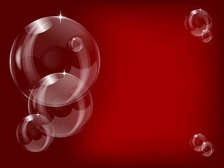 A series of transparent bubbles  on a red  background