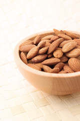 Bowl of almonds on straw serviette