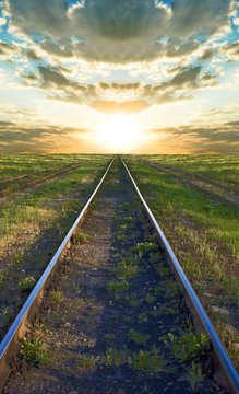railway at the sunset