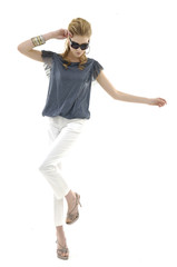 Fashion girl in dance on white background