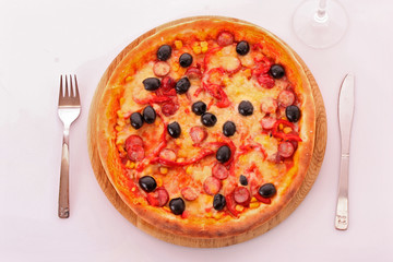 Tasty pizza with olives isolated on white
