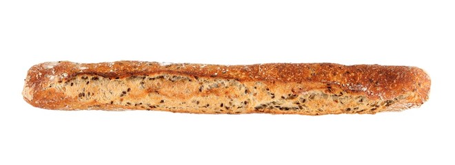 Traditional french bread (baguette), isolated on white