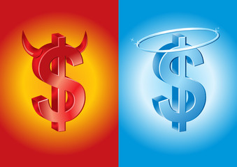 dollar sign as devil and angel