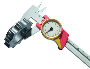 caliper, measurement of mechanical piece, isolated over white