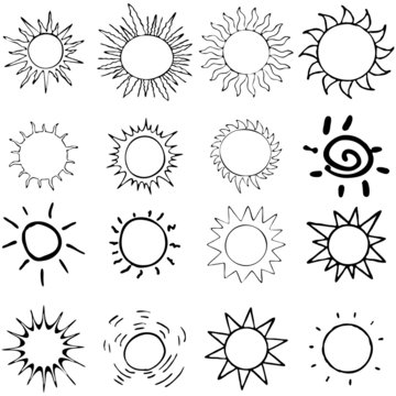 Set abstract SUN icons symbols comic vector illustration