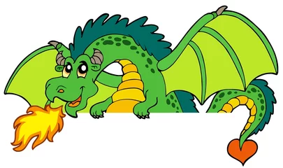 Crédence de cuisine en verre imprimé Pour enfants Dragon vert géant qui rôde