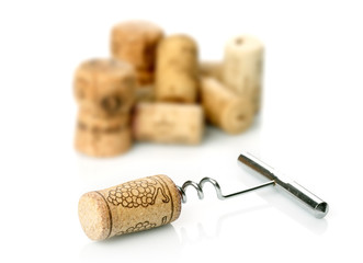 Corkscrew and wine corks