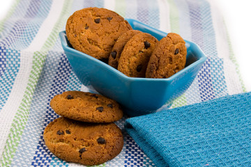Oatmeal cookies on blue napkin