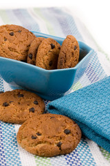 Oatmeal cookies on blue napkin