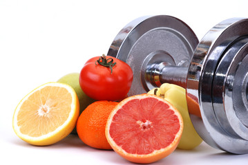 Assorted fresh fruits and vegetables , fitness concept