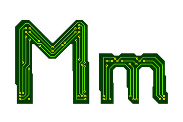 Hi-tech circuit board alphabet. Letter M