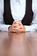 Business Woman Manager hands on Table in Conference Room