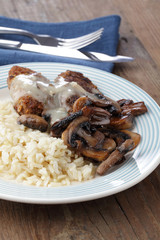 Burgers with mushrooms and rice