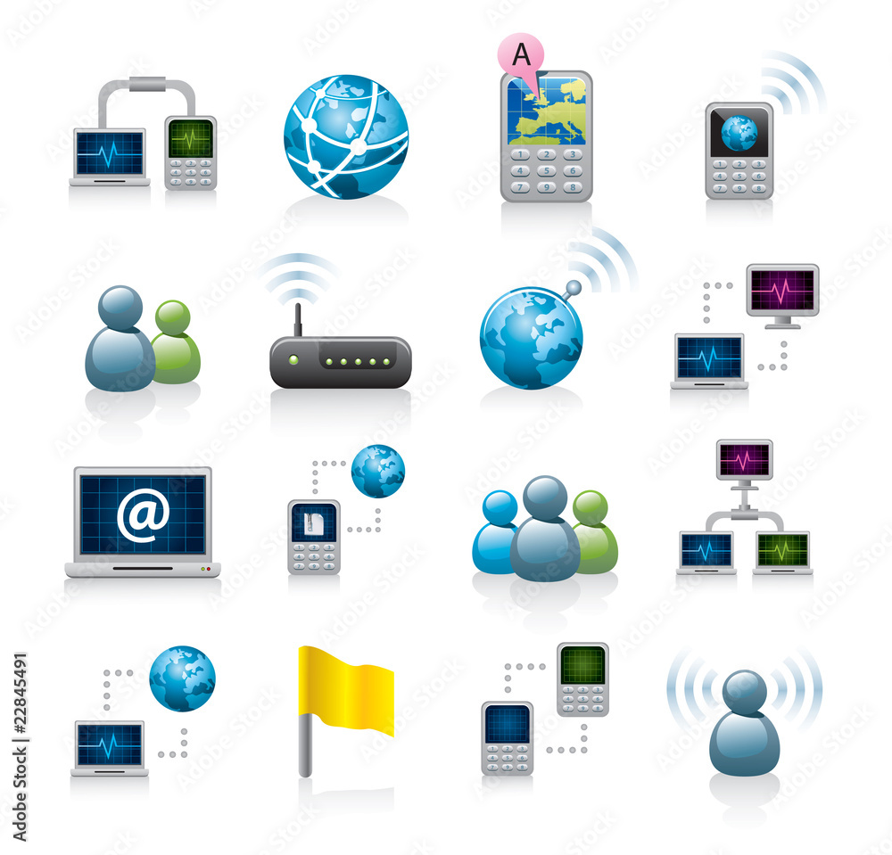 Wall mural networking icon set