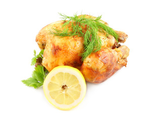 Grilled chicken with lemon and greens isolated © Valerii Evlakhov