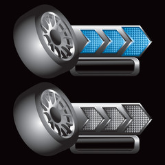 rotated tire blue and gray arrow nameplates