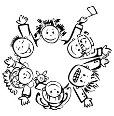 Circle of happy children different races