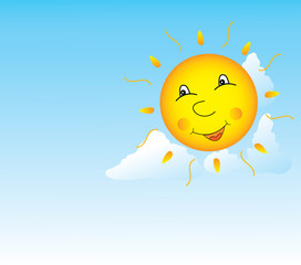 Image of the smiling sun in clouds