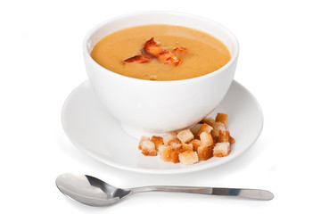 Pea soup on the white background