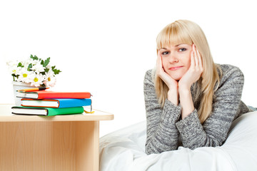 blond woman with books