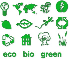 Set of green eco & bio icons, stickers and tags