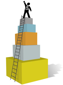 Business Man Climb To Success Ladder Top