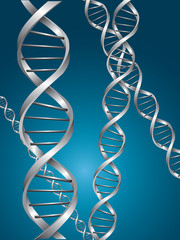 Silver dna spiral in a blue background