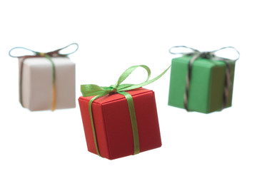 Three colourful present boxes