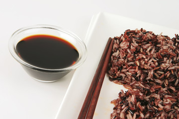 boiled dark mixed rice with soy
