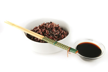 dark mixed rice in white bowl