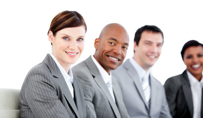 Portrait of smiling business team during a presentation