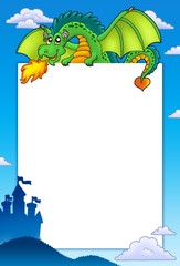 Fototapeta premium Frame with green dragon and castle