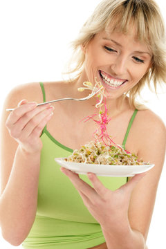 Woman Eating Bean Sprouts