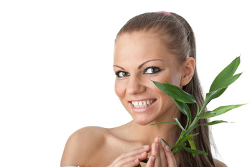 Fototapeta premium Girl with bamboo branch
