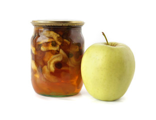 Apple and apple jam on white background