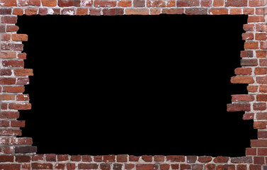 Alte Backsteinmauer als Rahmen (schwarzer Hintergrund) 02
