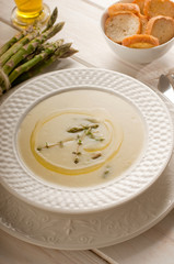 asparagus soup with olive oil on dish