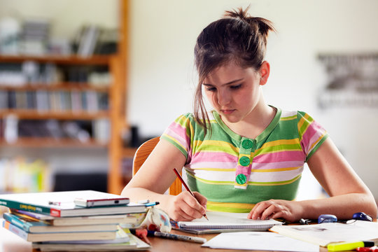 teennager girl doing homework 08